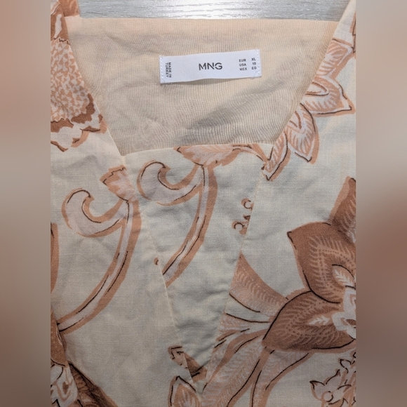 MNG Mango Orange Cream Cotton Sleeveless V-Neck Belted Flowy Martina Maxi Dress - Picture 10 of 11